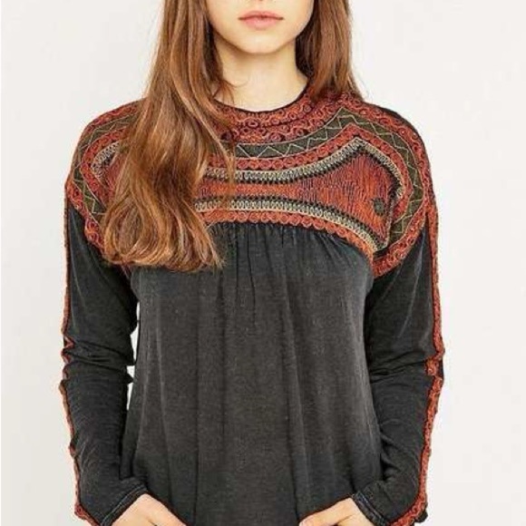 Free People Snow Bunny Boho Burnt Orange Embroidered Boxy Swing Top - Picture 11 of 12